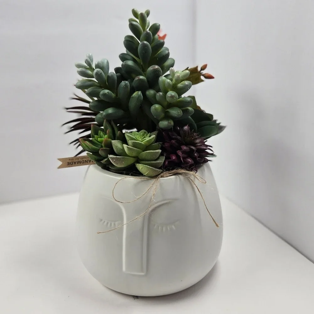 Handmade Faux Succulent Arrangement Face Planter Modern Decor Gift